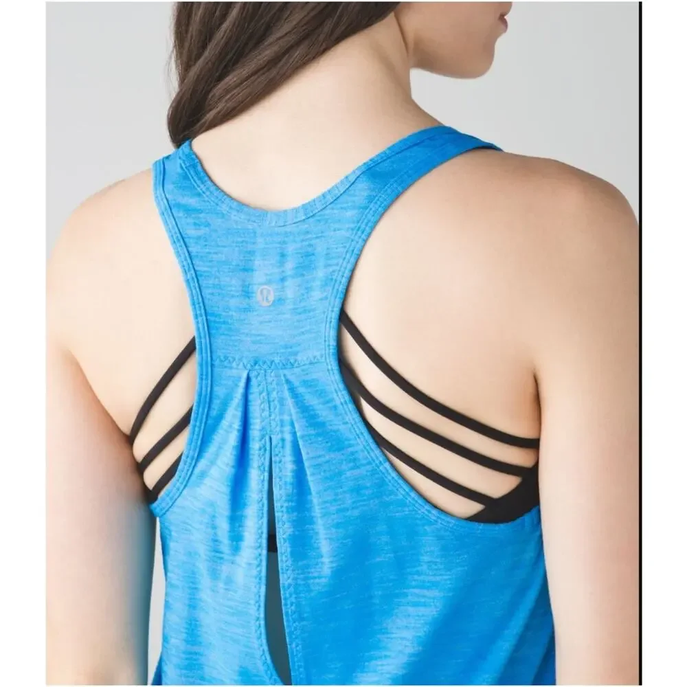 Lululemon Salute Sun Singlet II Tank Kayak Blue Luon Yoga Athletic Womens Sz 4-6